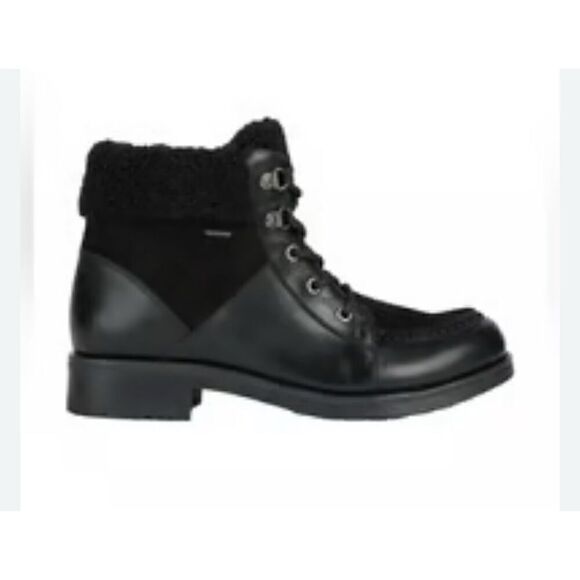 NWOT Women's GEOX Rawelle ABX Faux Shearling Waterproof Black Boots - Picture 1 of 10